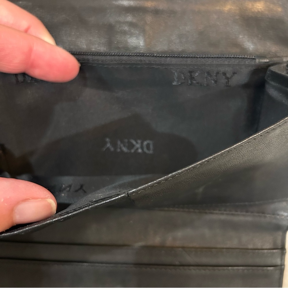 DKNY Black Twill & Leather Vintage Wallet Clutch – Y2K Era - Picture 7 of 12